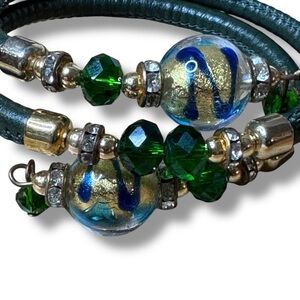 Green and Blue Glass Bead Wrap Bracelet